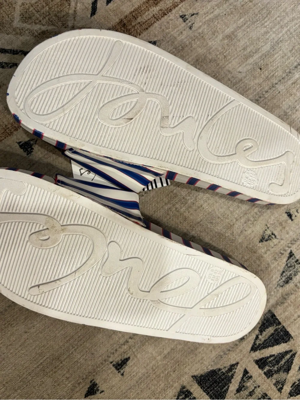 Joules White, Blue & Red Striped Slide Sandals